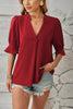 Notched Half Sleeve Blouse - LACEDUPED