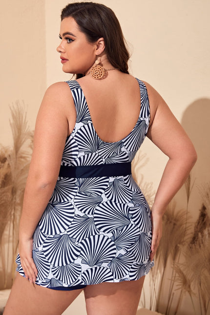 Plus Size Printed Sleeveless Top and Shorts Swim Set - LACEDUPED