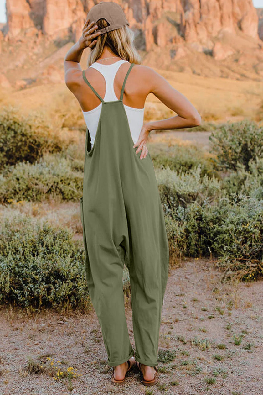Double Take Full Size V-Neck Sleeveless Jumpsuit with Pockets - LACEDUPED
