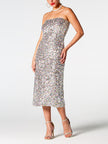 Sequin Straight Neck Midi Wrap Dress