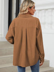 Button Up Dropped Shoulder Long Sleeve Outerwear - LACEDUPED