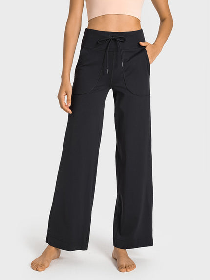 Drawstring Waist Wide Leg Sports Pants with Pockets - LACEDUPED