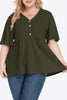 Plus Size Buttoned V-Neck Frill Trim Babydoll Blouse