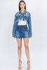 American Bazi Distressed Denim Jacket with Frayed Hem - LACEDUPED