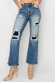 Risen Full Size High Rise Distressed Ankle Flare Jeans - LACEDUPED