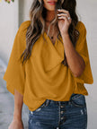 Full Size Cowl Neck Three-Quarter Sleeve Blouse - LACEDUPED