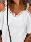 Lace Detail V-Neck Half Sleeve Blouse - LACEDUPED