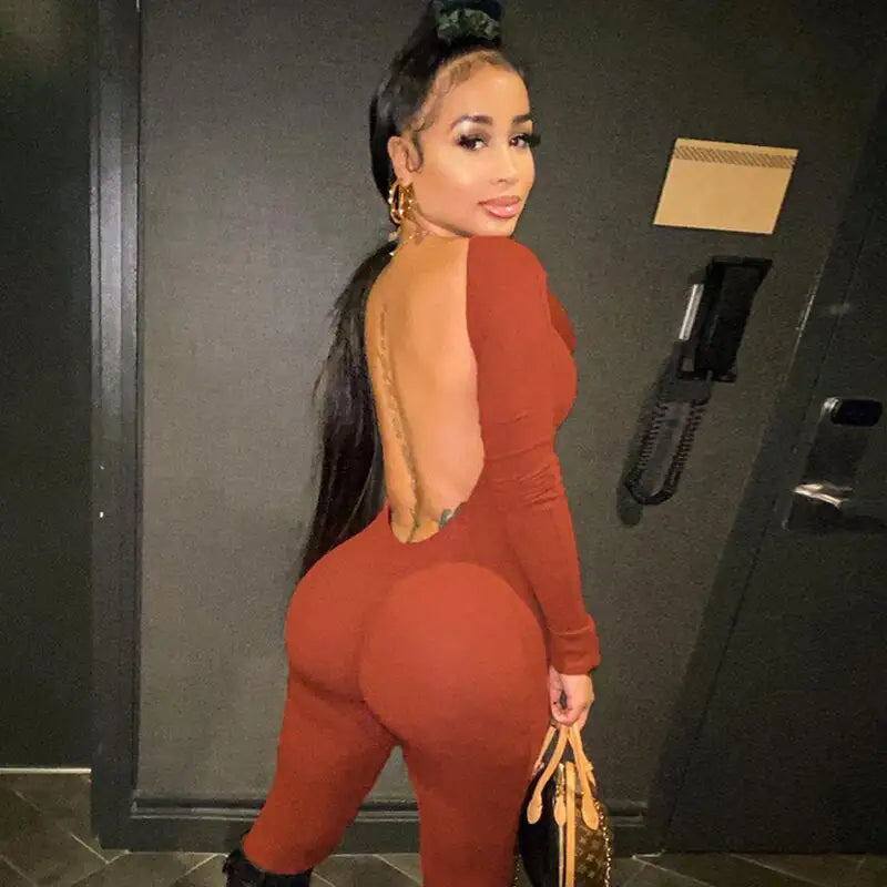 Backless Spandex Skinny Jumpsuits - LACEDUPED