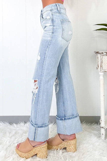 Distressed High Waist Jeans with Pockets - LACEDUPED