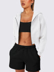 Zip Up Long Sleeve Hooded Cropped Jacket - LACEDUPED