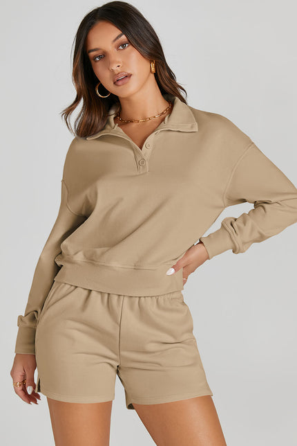 Half Button Sweatshirt and Shorts Active Set - LACEDUPED