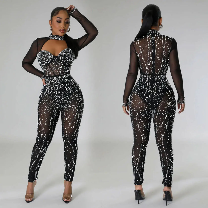 Sheer MeshSee Through Jumpsuit - LACEDUPED