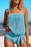 Square Neck Spaghetti Strap Tankini Set - LACEDUPED