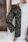 Smocked Printed Wide Leg Pants with Pockets - LACEDUPED