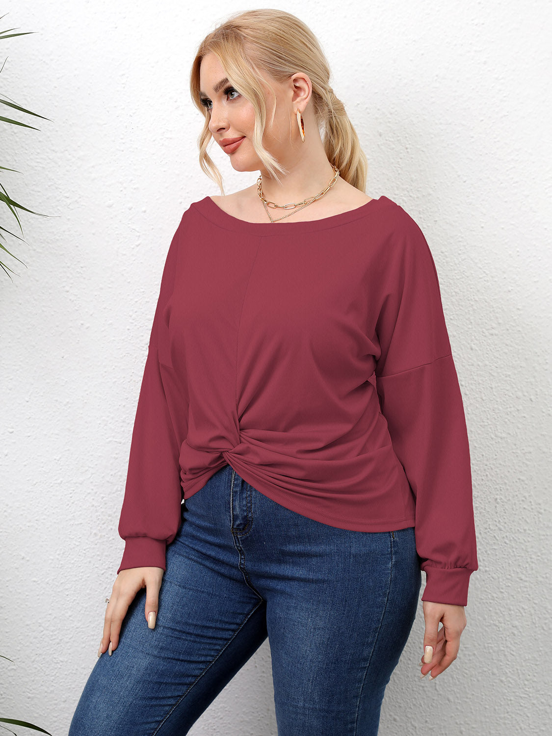 Plus Size Twisted Drop Shoulder T-Shirt