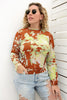 Plus Size Printed Round Neck Long Sleeve Blouse