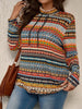 Plus Size Drawstring Printed Mock Neck Long Sleeve Top