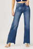 Risen Full Size High Rise Frayed Hem Wide Leg Jeans - LACEDUPED