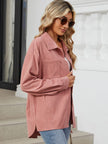 Button Up Dropped Shoulder Long Sleeve Outerwear - LACEDUPED