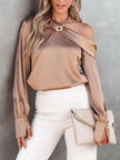 One Shoulder Long Sleeve Blouse - LACEDUPED