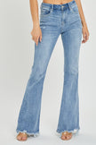 Risen Full Size High Rise Frayed Hem Flare Jeans - LACEDUPED