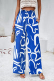 Smocked Printed Wide Leg Pants with Pockets - LACEDUPED