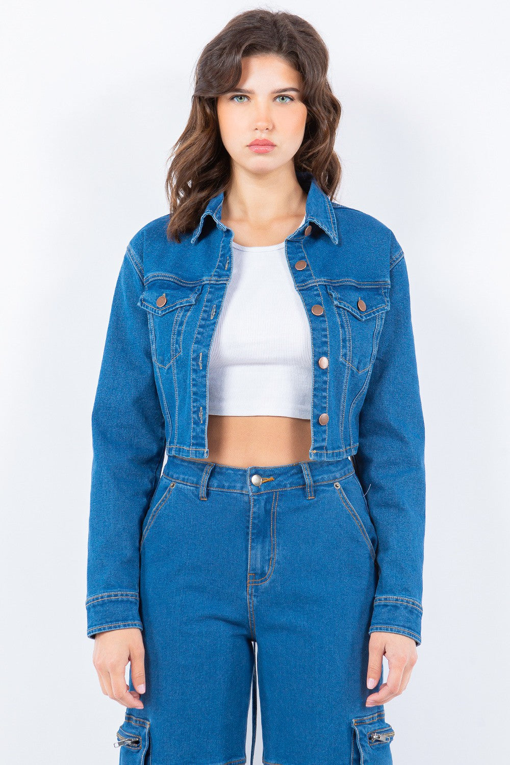 American Bazi Laced Back Cropped Denim Jacket - LACEDUPED