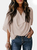 Full Size Cowl Neck Three-Quarter Sleeve Blouse - LACEDUPED