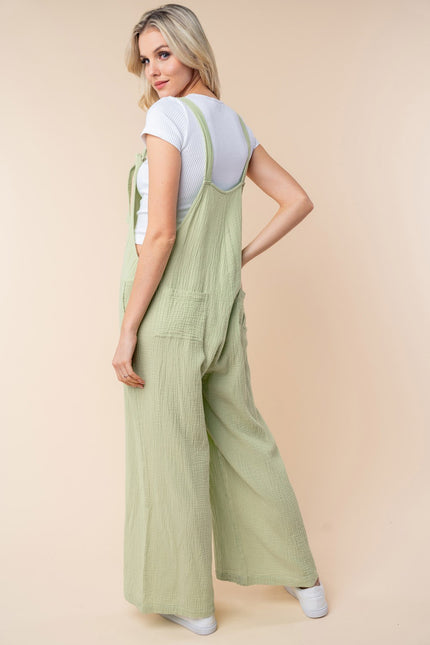 White Birch Texture Sleeveless Wide Leg Jumpsuit - LACEDUPED