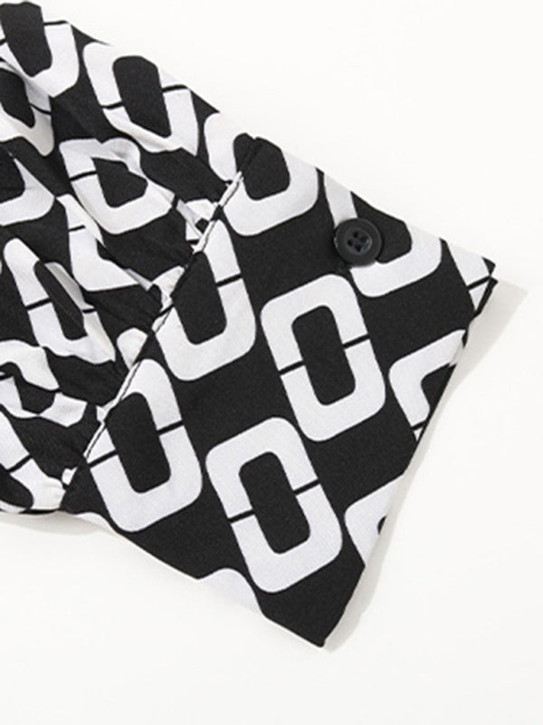 Women's Geometric Print Fashion Long Sleeve bodysuit - LACEDUPED