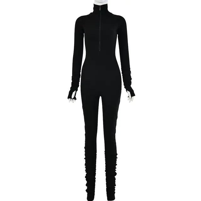 Turtleneck Gloved Sleeve Jumpsuits - LACEDUPED