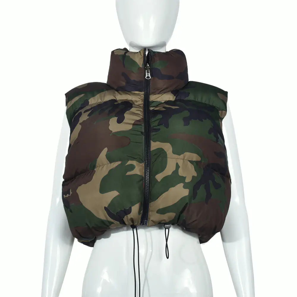 Cropped Camouflage Puffer Vest: In Command