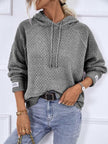 Texture Drawstring Long Sleeve Hooded Sweater - Premium   - Just $51.95! Shop now at LACEDUPED