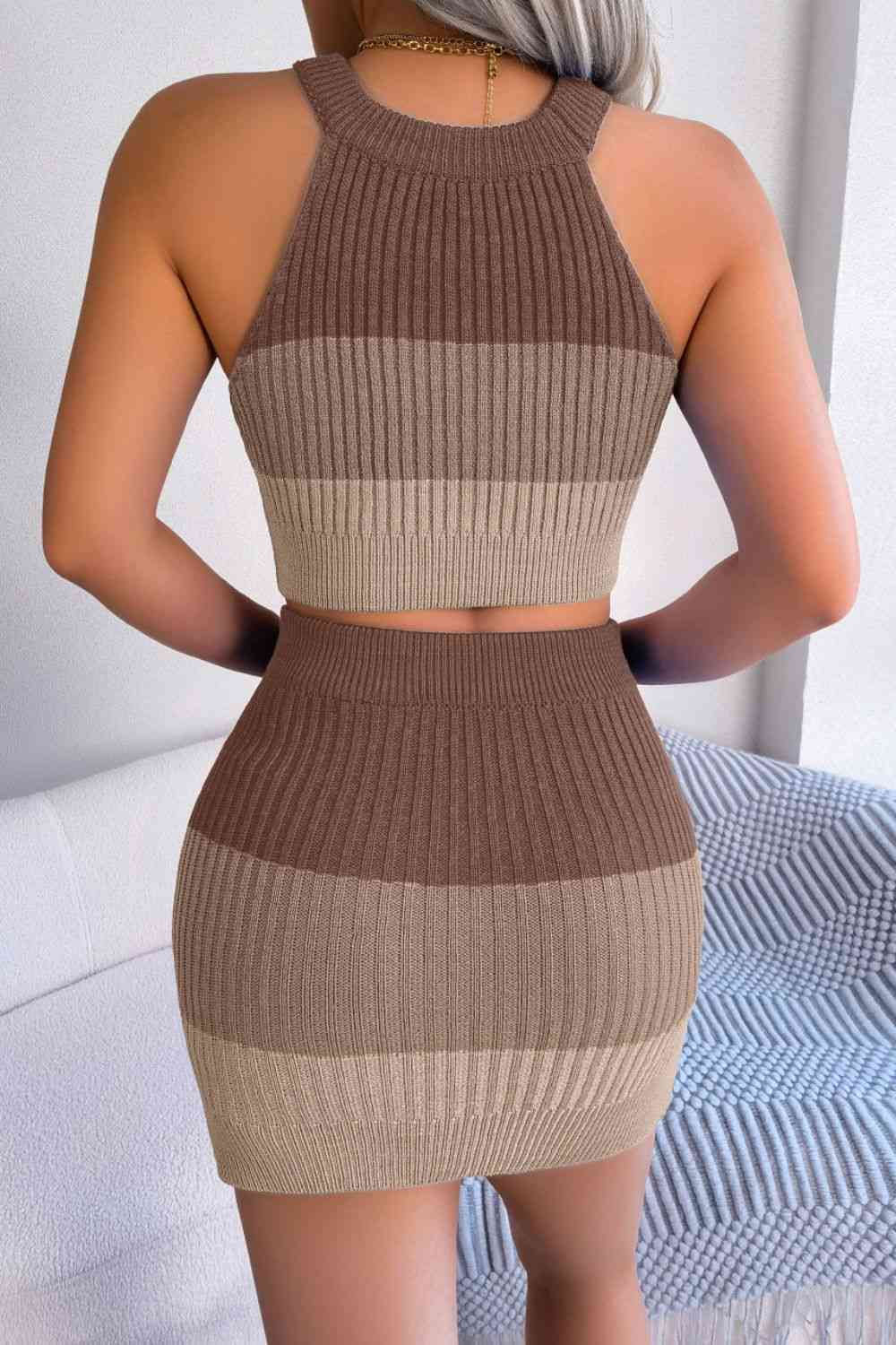 Color Block Sleeveless Crop Knit Top and Skirt Set - Premium   - Just $48.95! Shop now at LACEDUPED