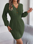 Buttoned Cable-Knit V-Neck Sweater Dress - Premium   - Just $44.76! Shop now at LACEDUPED