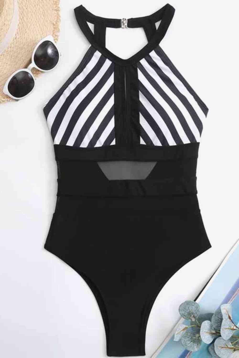 Striped Backless One-Piece Swimsuit - Premium   - Just $36.95! Shop now at LACEDUPED