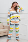 Striped Round Neck Long Sleeve Top and Drawstring Pants Lounge Set - Premium   - Just $53.95! Shop now at LACEDUPED