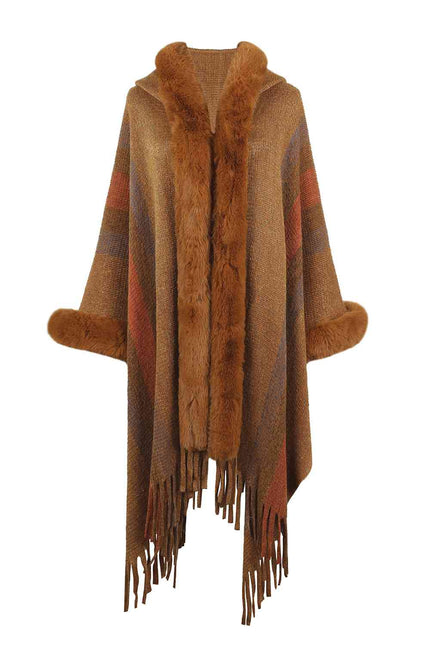 Color Block Fringe Detail Poncho - Premium   - Just $89.95! Shop now at LACEDUPED