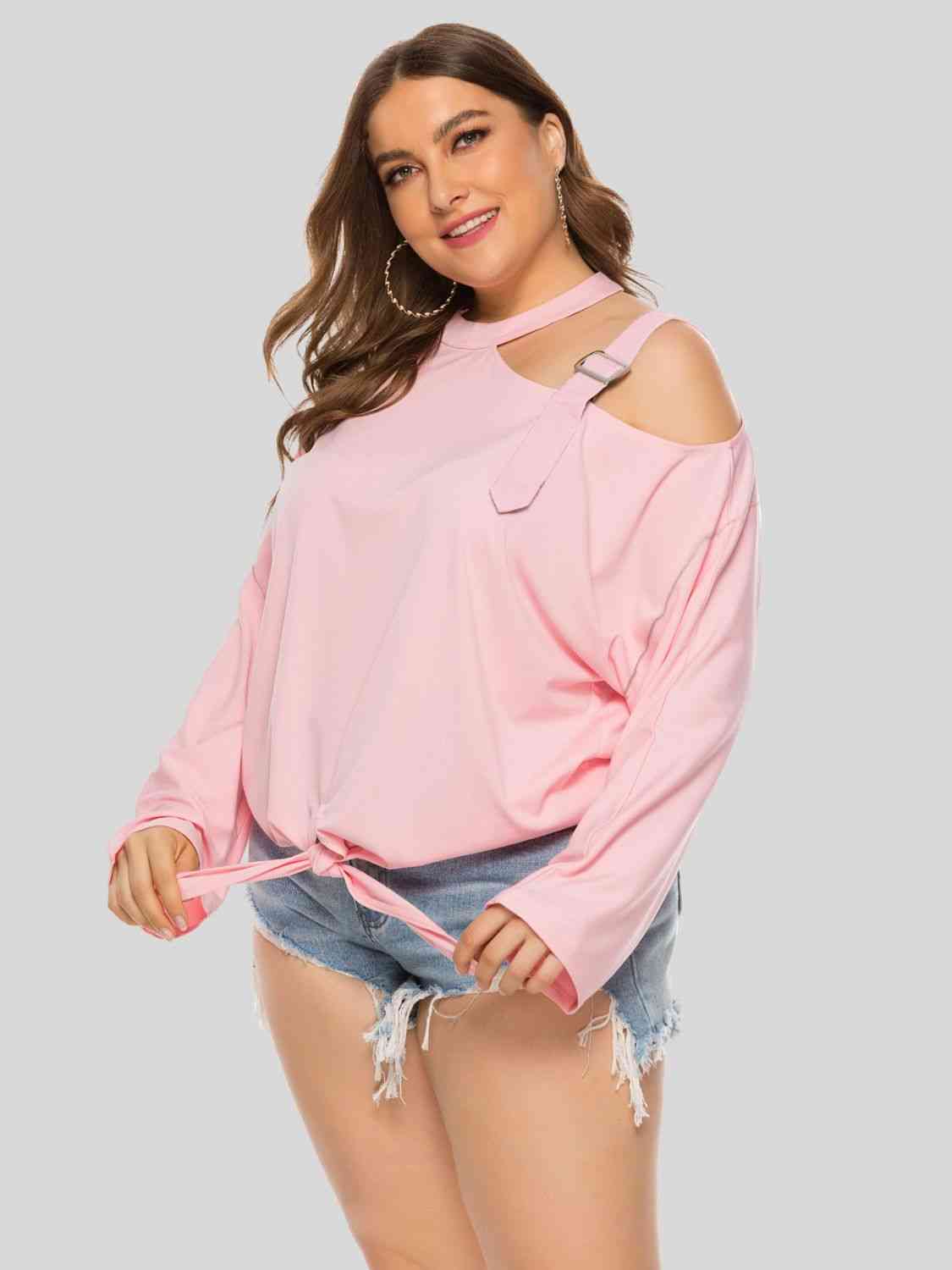 Plus Size Cold-Shoulder Tied Top - Premium   - Just $40.95! Shop now at LACEDUPED