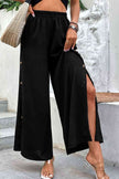 Button Detail Elastic Waist Wide Leg Pants - Premium   - Just $46.95! Shop now at LACEDUPED