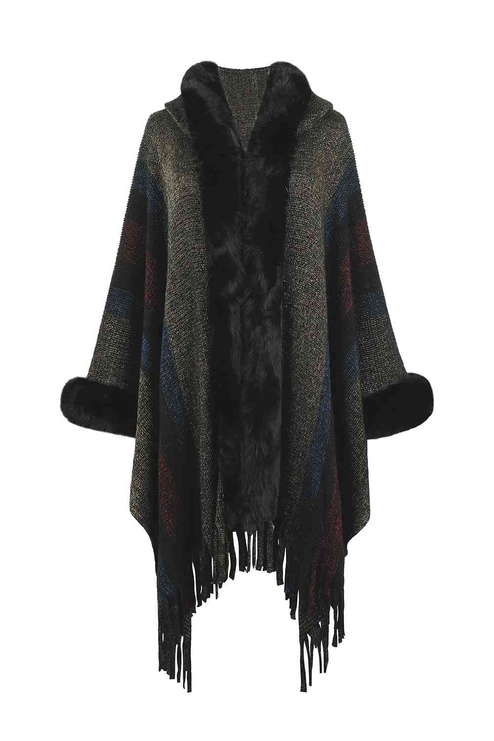 Color Block Fringe Detail Poncho - Premium   - Just $89.95! Shop now at LACEDUPED