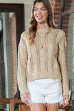 Full Size Openwork Cable-Knit Round Neck Knit Top - Premium   - Just $54.95! Shop now at LACEDUPED