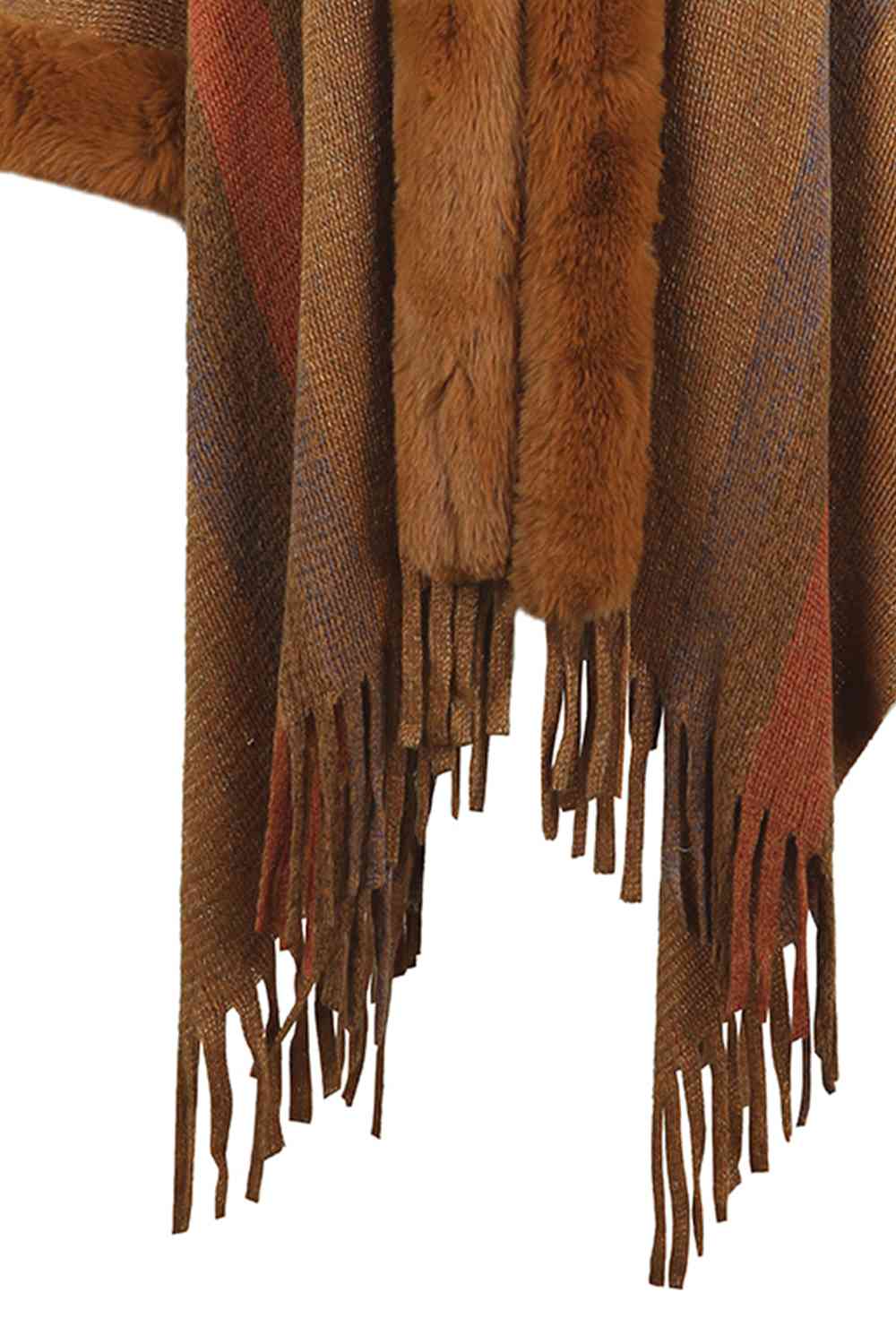 Color Block Fringe Detail Poncho - Premium   - Just $89.95! Shop now at LACEDUPED