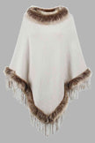 Faux Fur Trim Fringed Poncho - Premium   - Just $42.95! Shop now at LACEDUPED