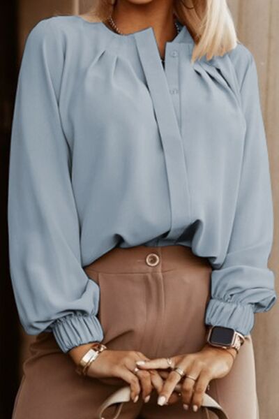 Button Up Round Neck Long Sleeve Shirt - Premium   - Just $39.95! Shop now at LACEDUPED