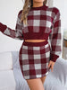 Plaid Round Neck Top and Skirt Sweater Set - Premium   - Just $56.95! Shop now at LACEDUPED