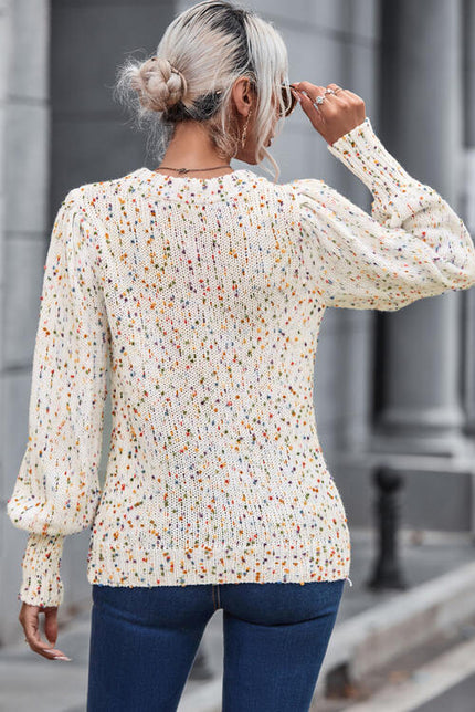 Heathered Round Neck Lantern Sleeve Sweater - Premium   - Just $63.95! Shop now at LACEDUPED