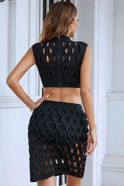 Openwork Cropped Top and Skirt Set - Premium   - Just $162.95! Shop now at LACEDUPED