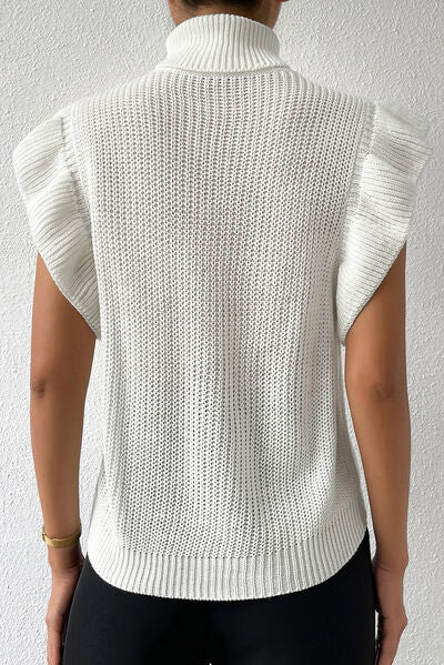 Cable-Knit Turtleneck Cap Sleeve Sweater - LACEDUPED