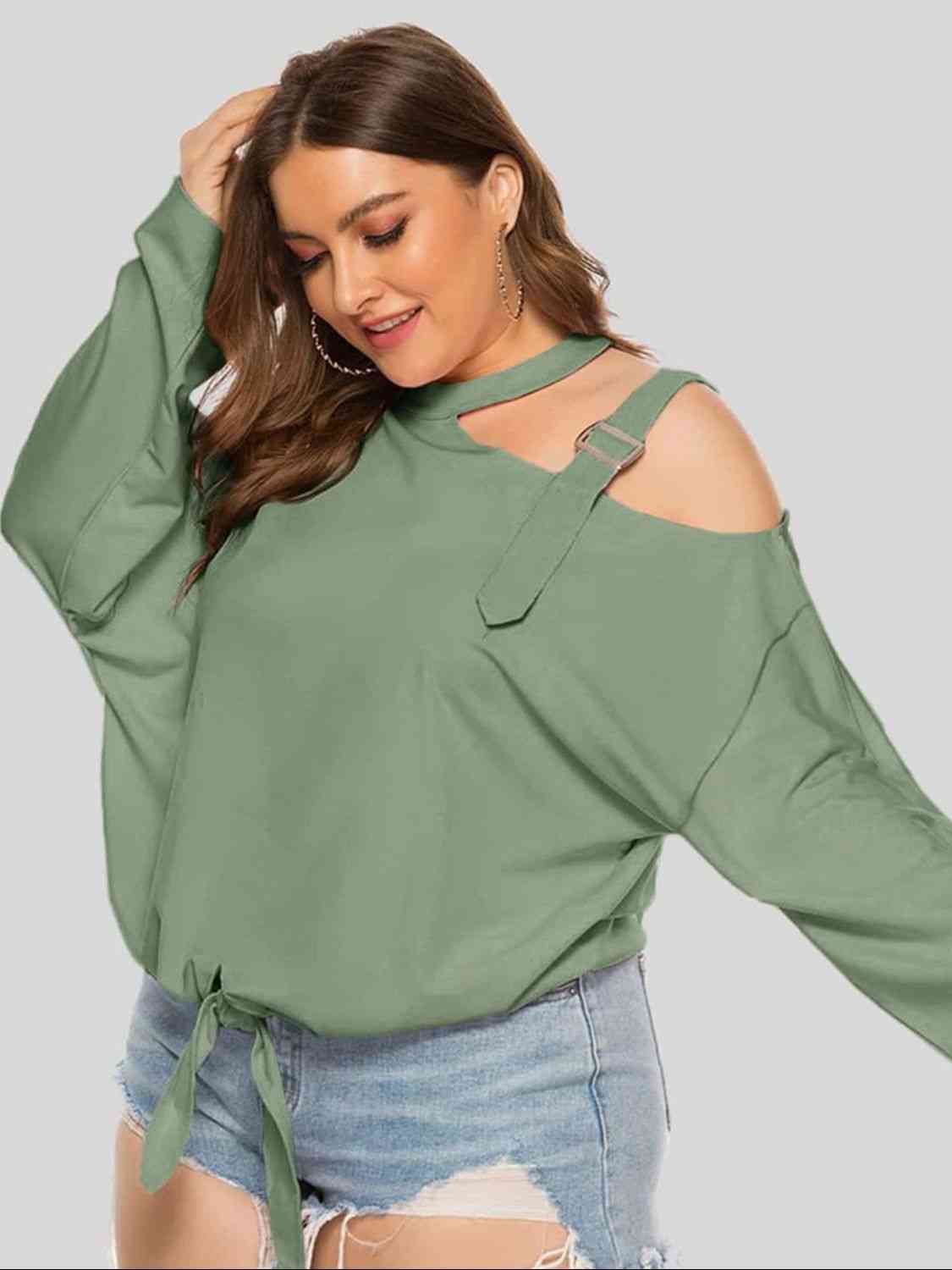 Plus Size Cold-Shoulder Tied Top - Premium   - Just $40.95! Shop now at LACEDUPED